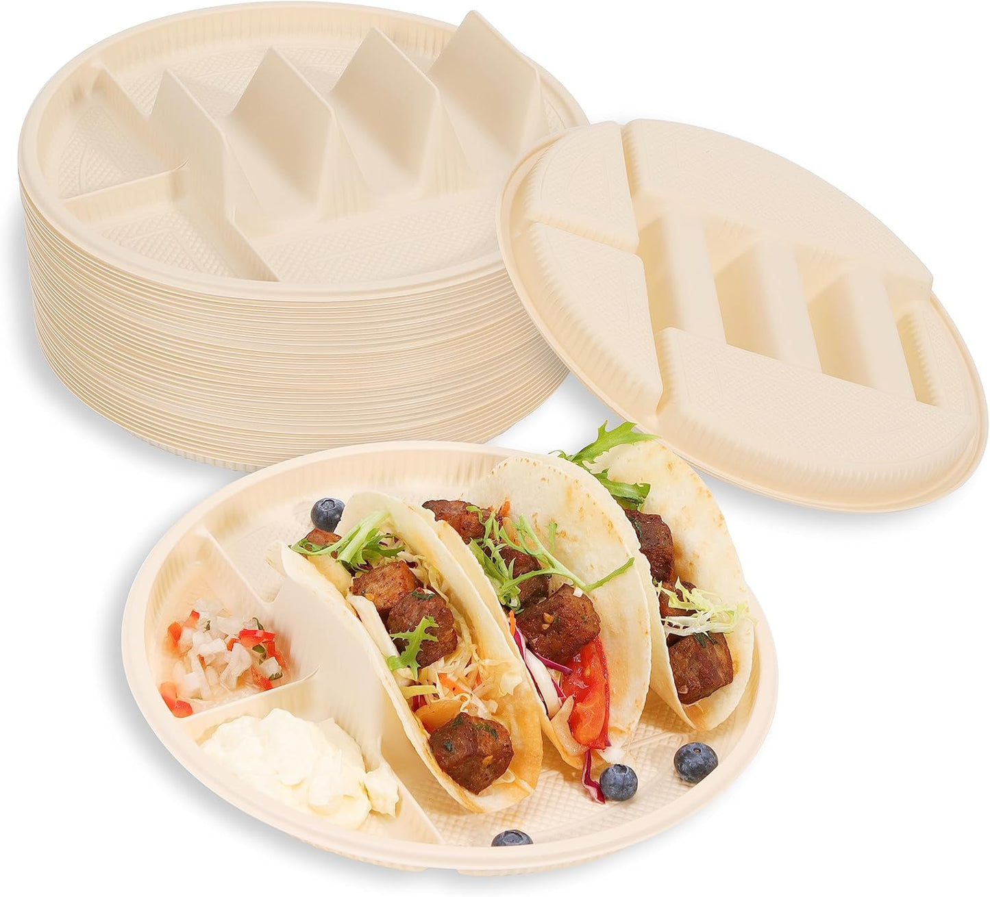 Large Disposable Taco Plates for Tacos and Sides, 40 Pack