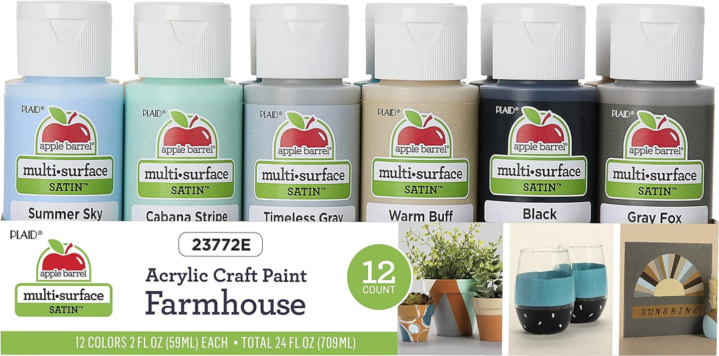 12 Vibrant Colors Apple Barrel Farmhouse Acrylic Paint Set