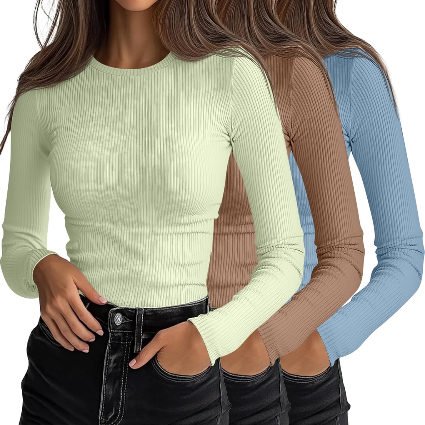 Ficerd Women's Ribbed Long Sleeve Tops for Stylish Layering