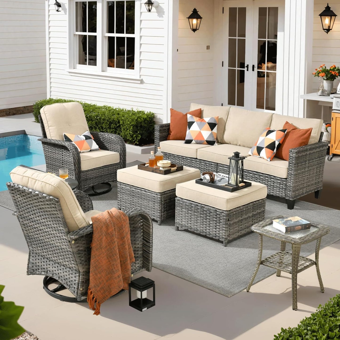 ovios 6 Pieces Patio Furniture Set with Swivel Rocking Chairs