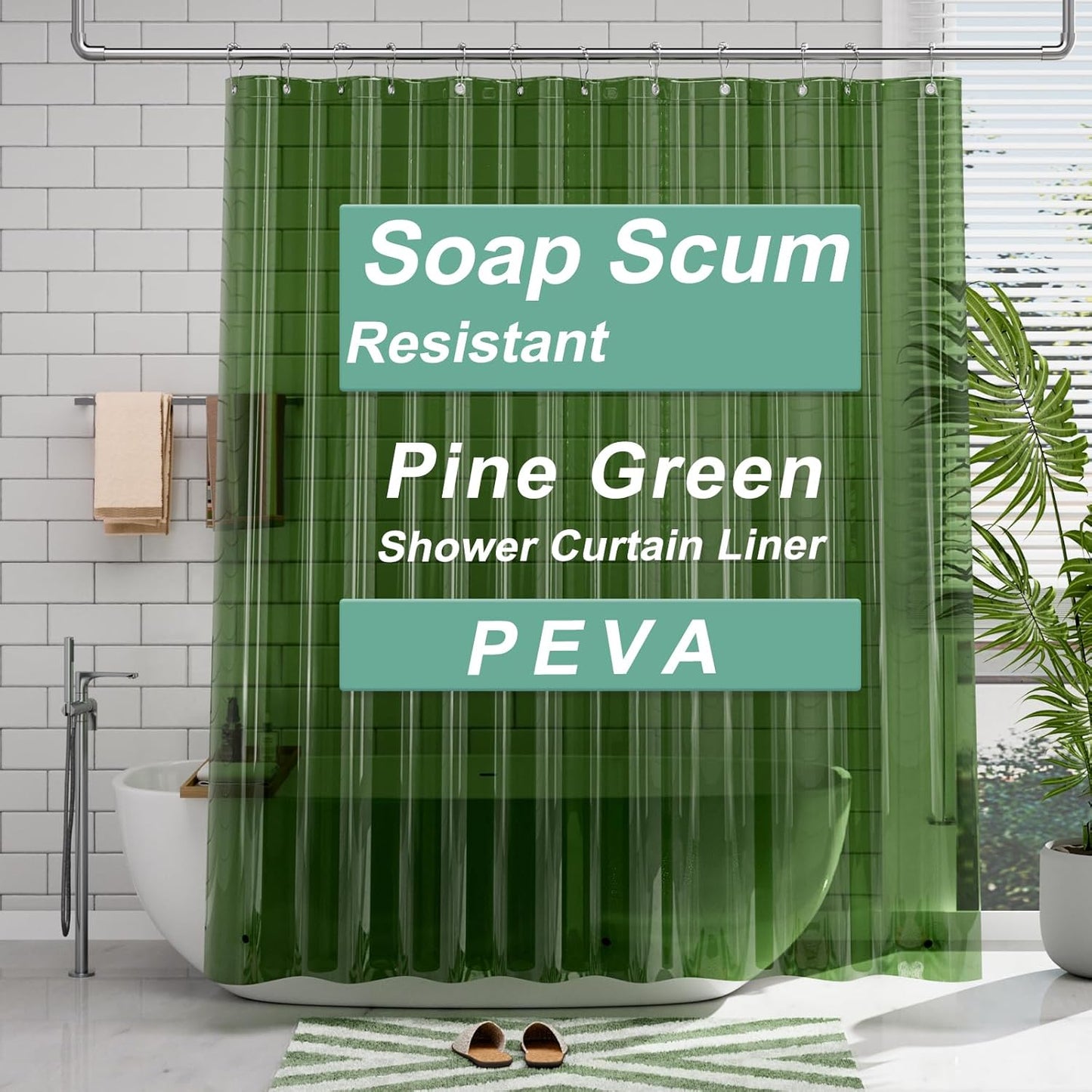 AmazerBath Transparent Pine Green Shower Liner