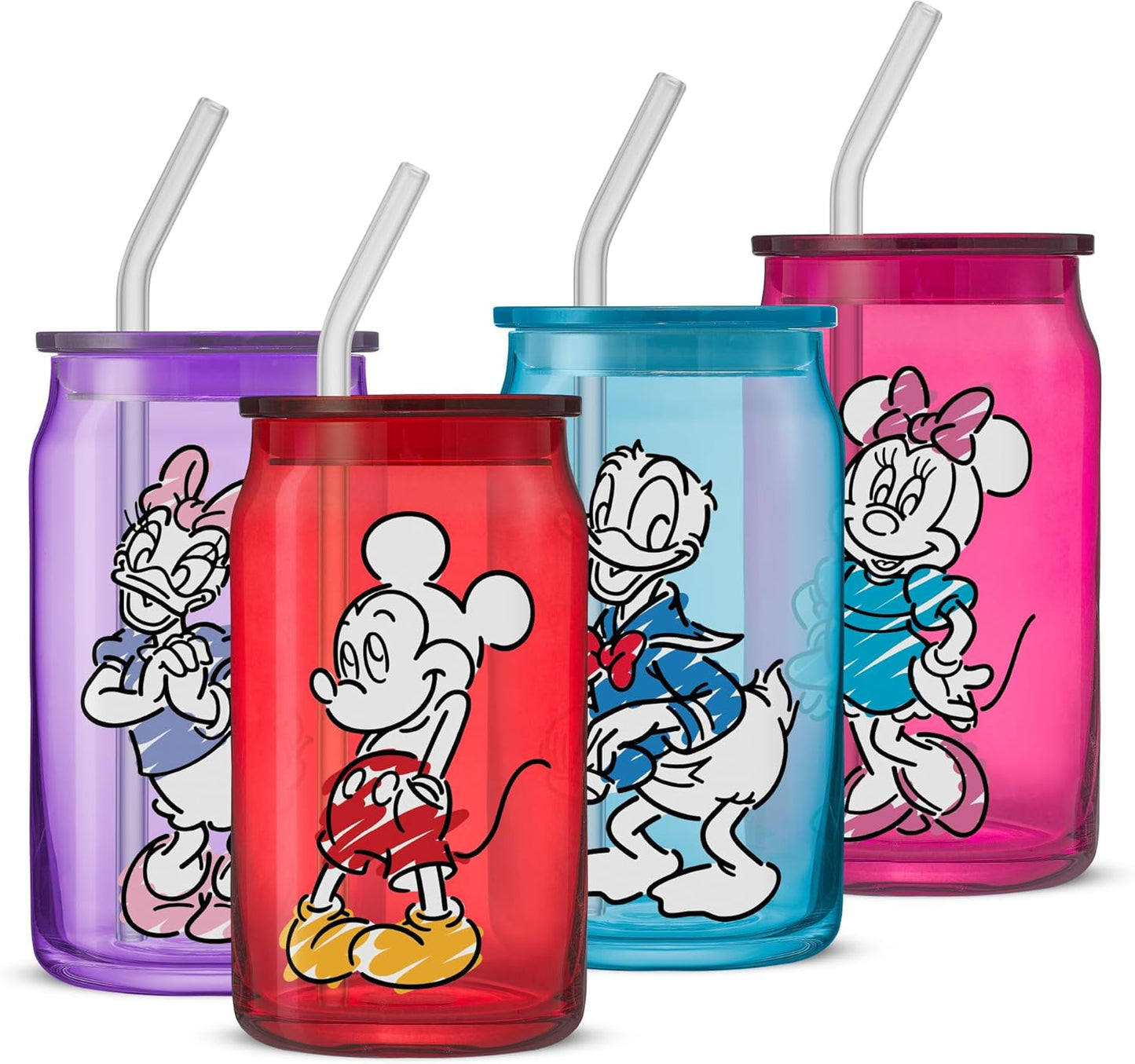 Mickey Mouse and Friends Color Sketch Glass Tumblers Set of 4