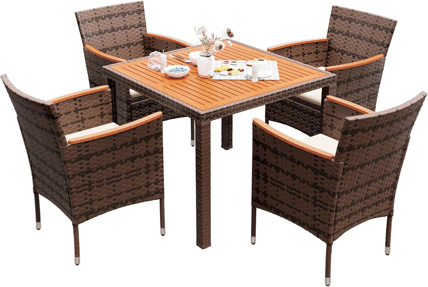 Devoko 5 PCS Outdoor Dining Set with Acacia Wood Top for Patio