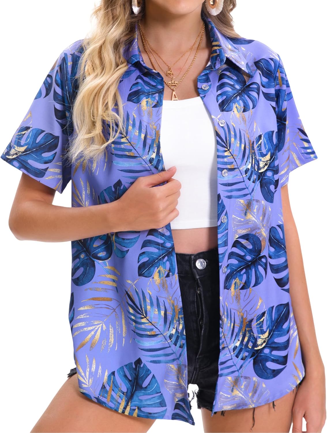 Womens Hawaiian Shirt Soft Cool Summer Floral Print V Neck Tops