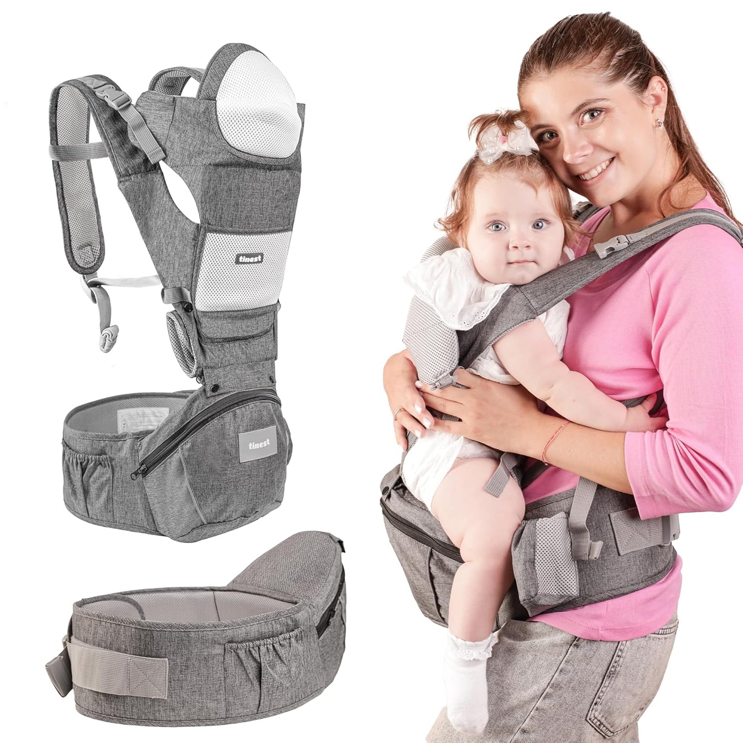 6-in-1 Baby Carrier with Hip Seat - Max Comfort Lumbar Support!