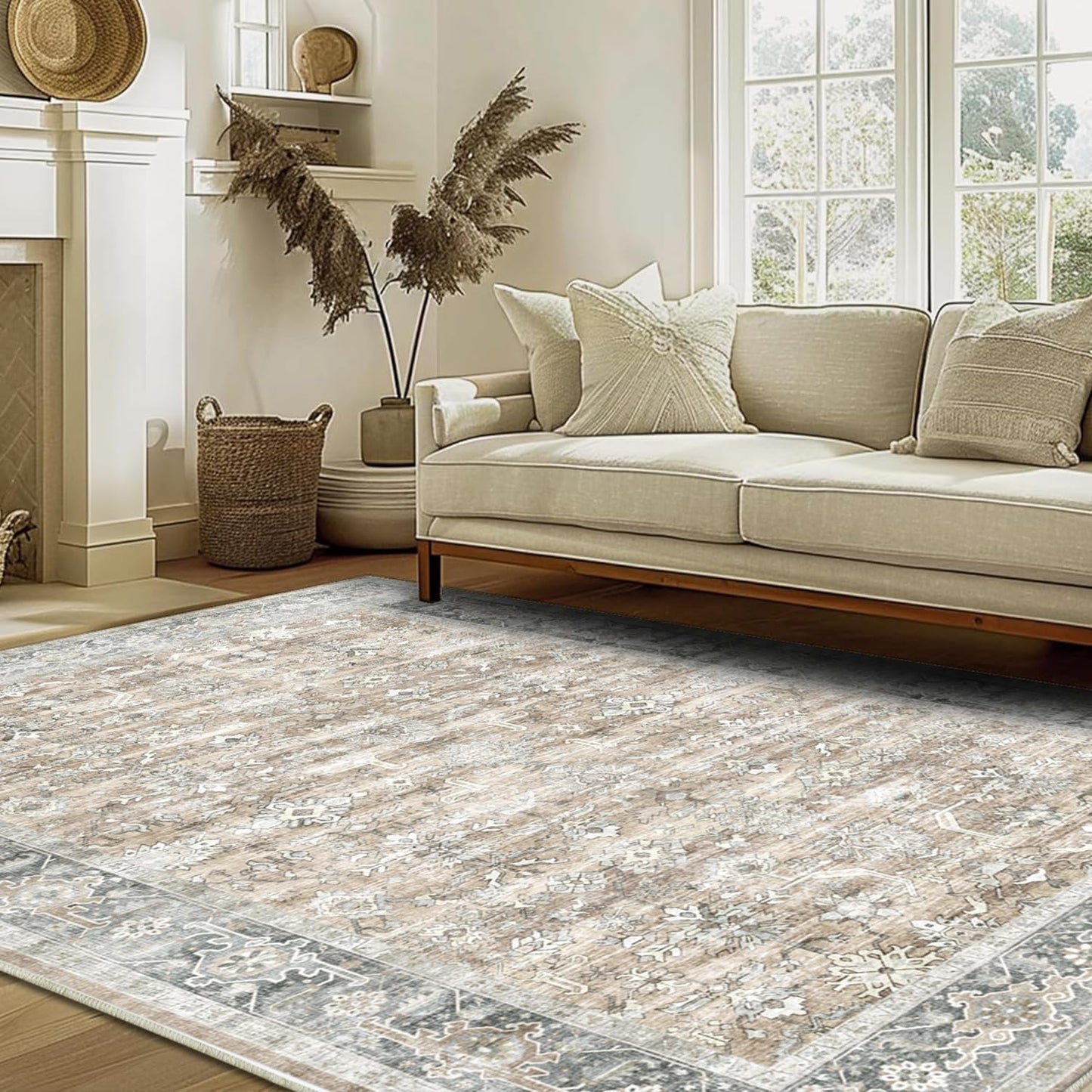 Soft Boho Vintage 5x7 Area Rugs for Living Room - Machine Washable