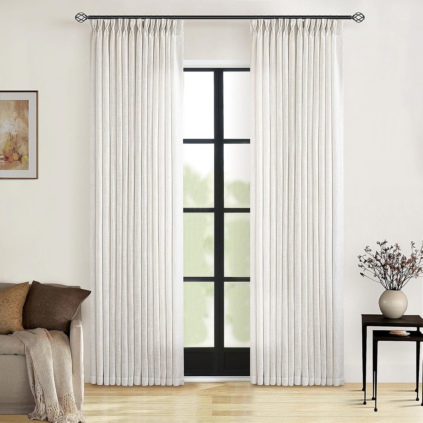 90 Inch Pinch Pleated Linen Curtains for Living Room Decor