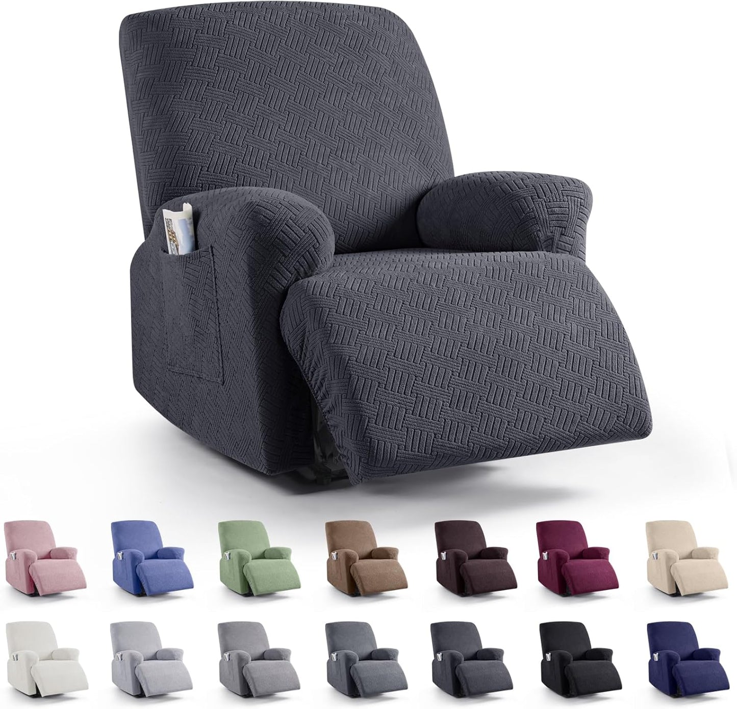 KinCam Recliner Covers for 1 Seater, Charcoal Gray Slipcovers