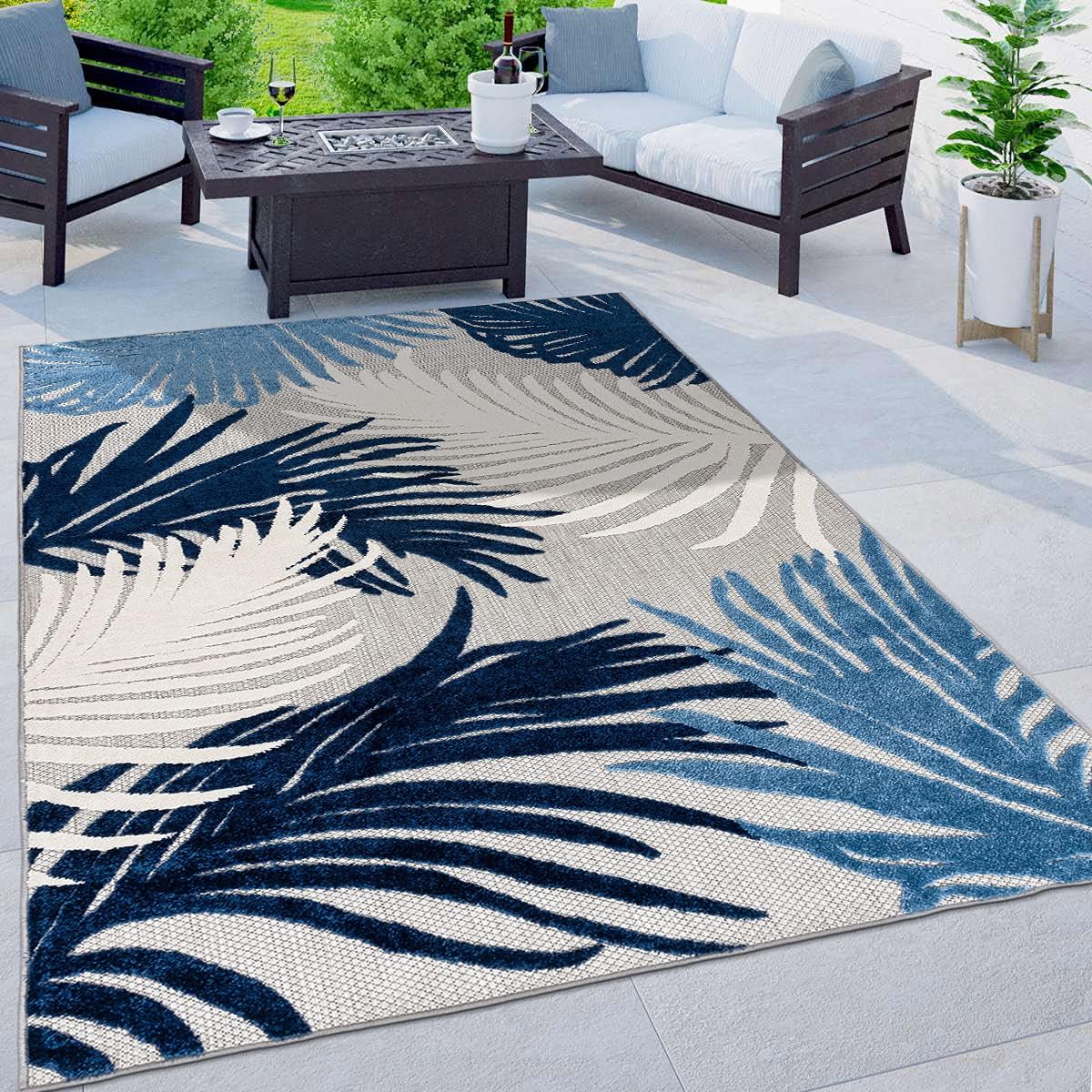 Rugshop Navy Lucca Contemporary Floral Indoor Outdoor Area Rug
