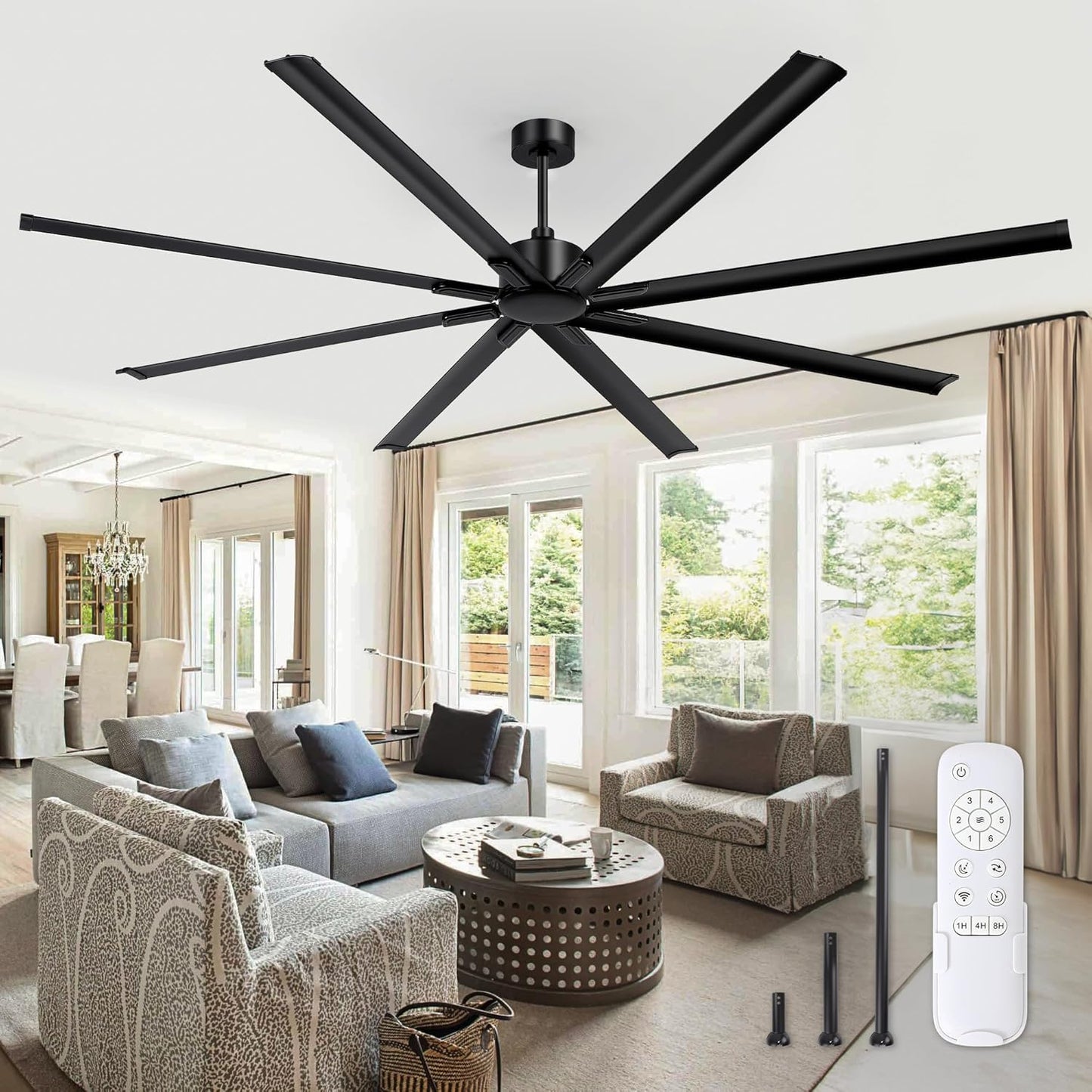 ZMISHIBO 96 Inch Industrial Ceiling Fan with Remote Control