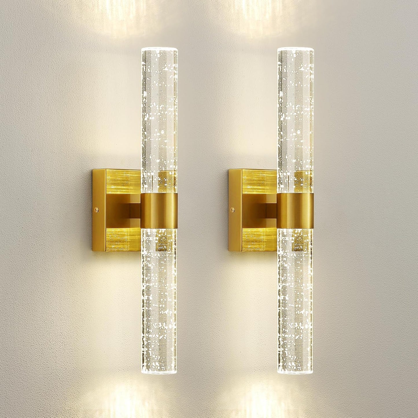 Gold Wall Sconces Set of Two - Modern Crystal Lighting Fixtures