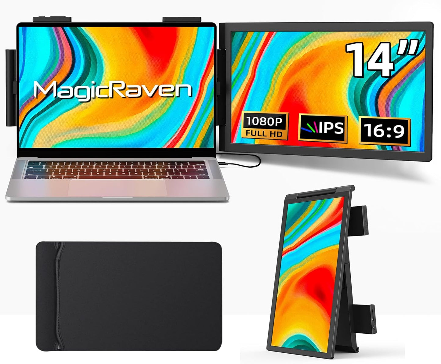 14 1080P IPS Laptop Screen Extender: Perfect Portable Dual Monitor!