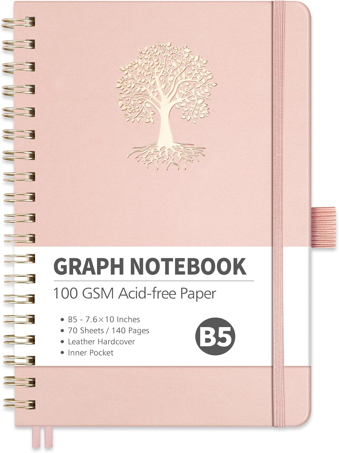 Rose Gold Grid Notebook, 140 Pages, Medium Size, 100 GSM Paper