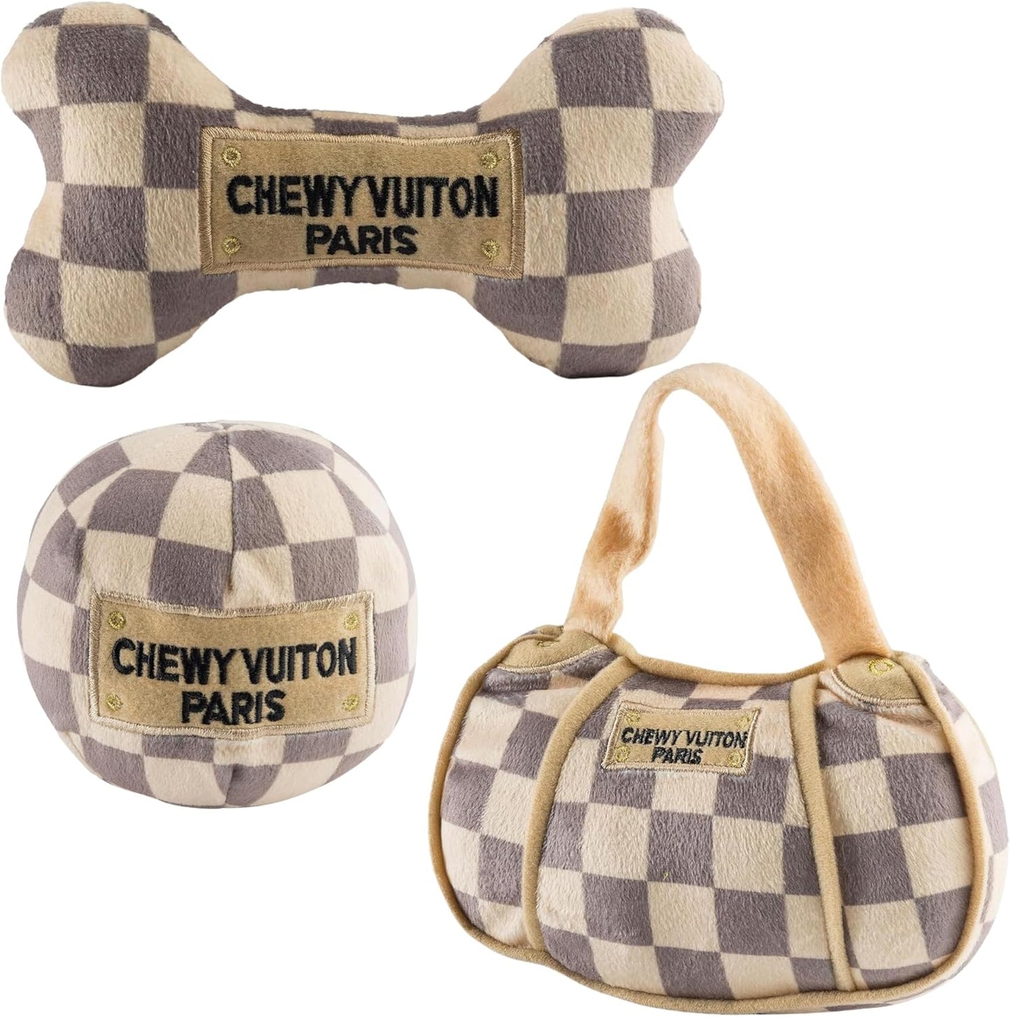 Medium Checker Chewy Vuiton Plush Dog Toys for All Breeds