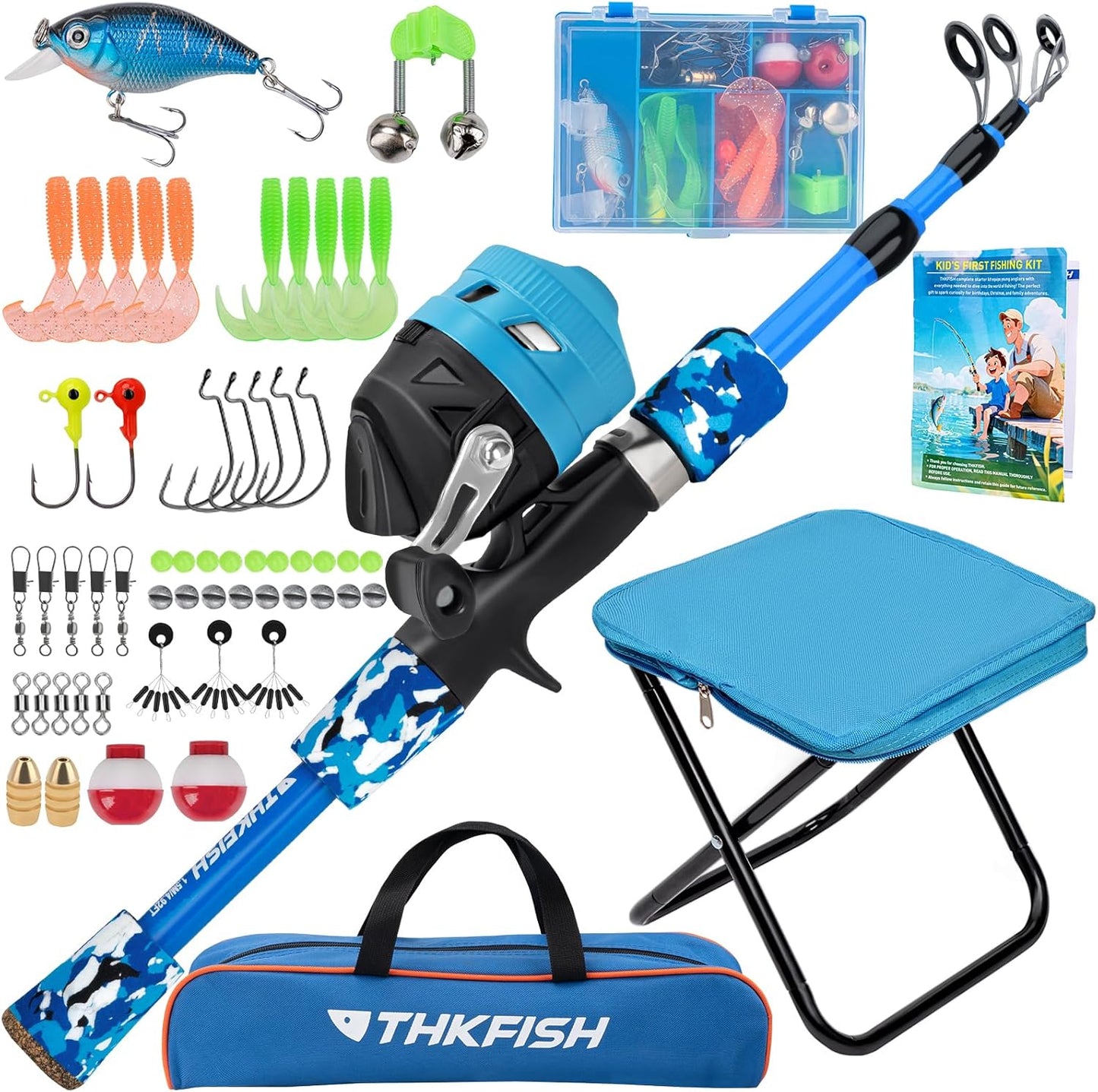 Kids Fishing Pole Set with Tackle Box and Stool for Young Anglers