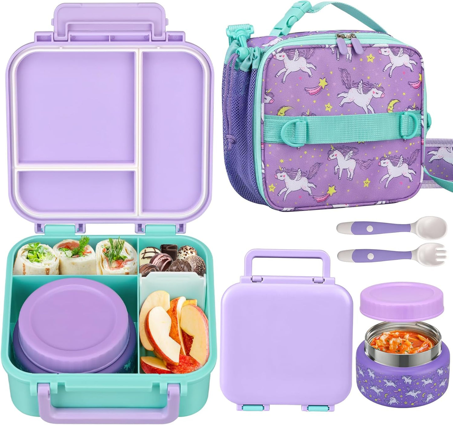 Kids Lunch Box Set with Bento Box and Insulated Bag for School