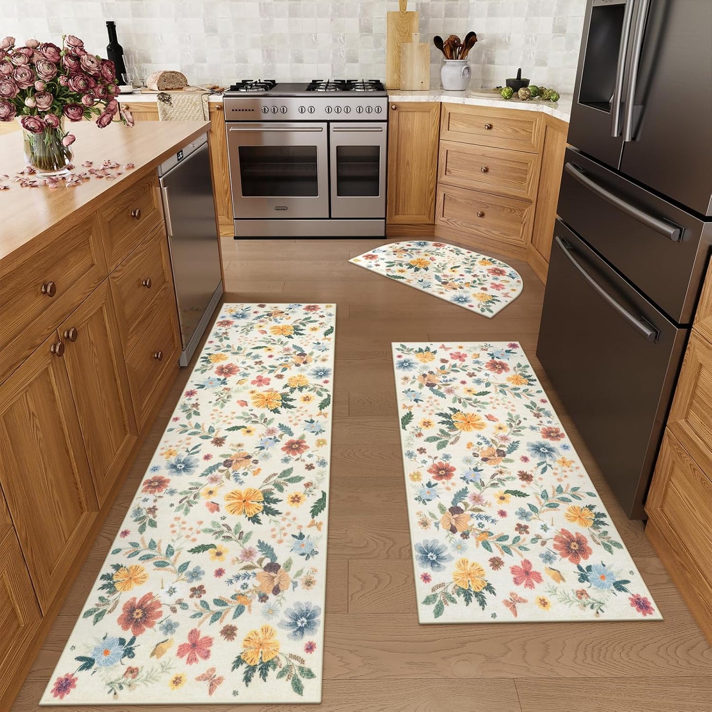 KIMODE Kitchen Rugs Non Slip Washable 3 Piece Set for Home