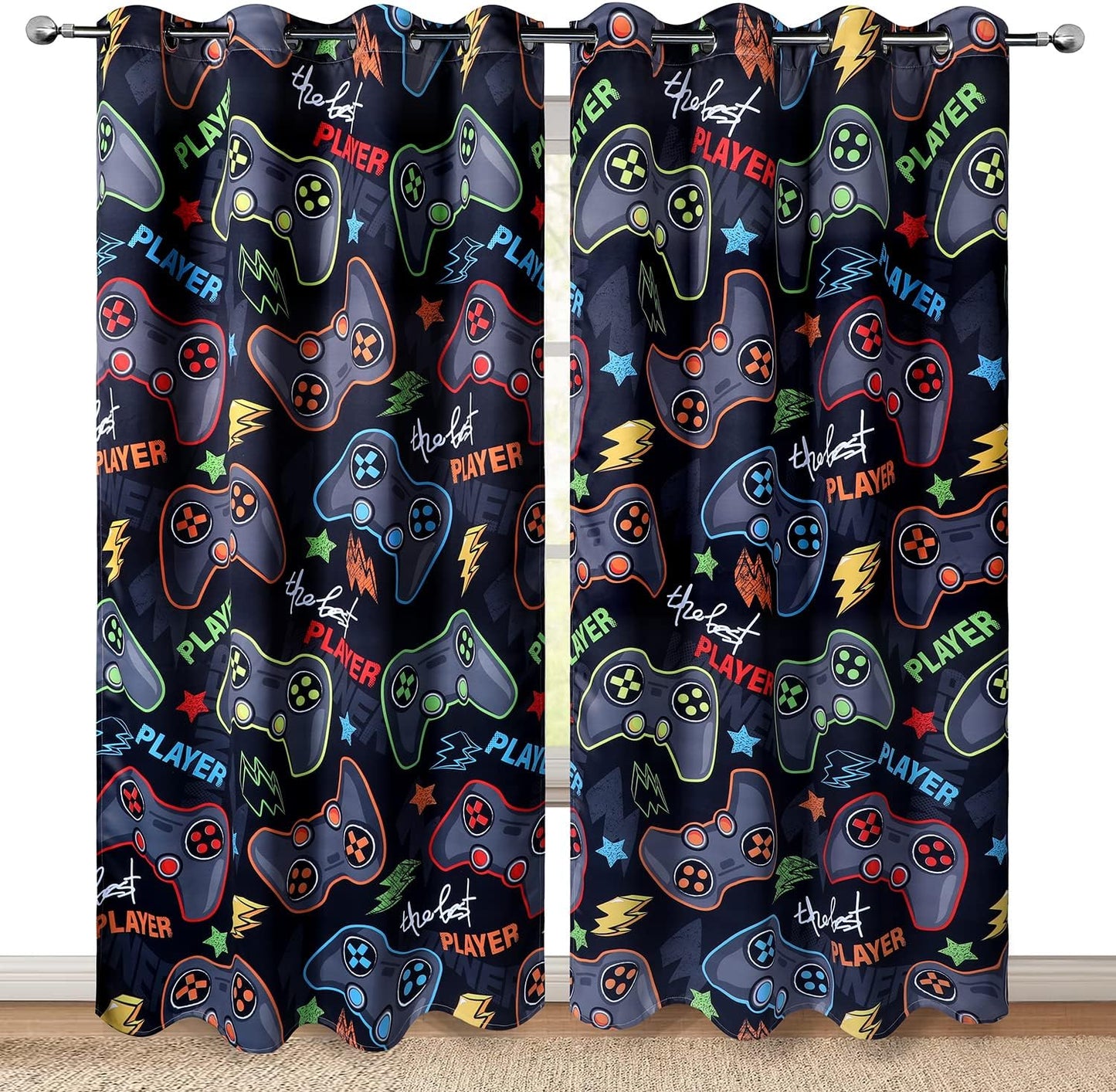 Gamer Gamepad Blackout Curtains for Kids Bedroom Decor