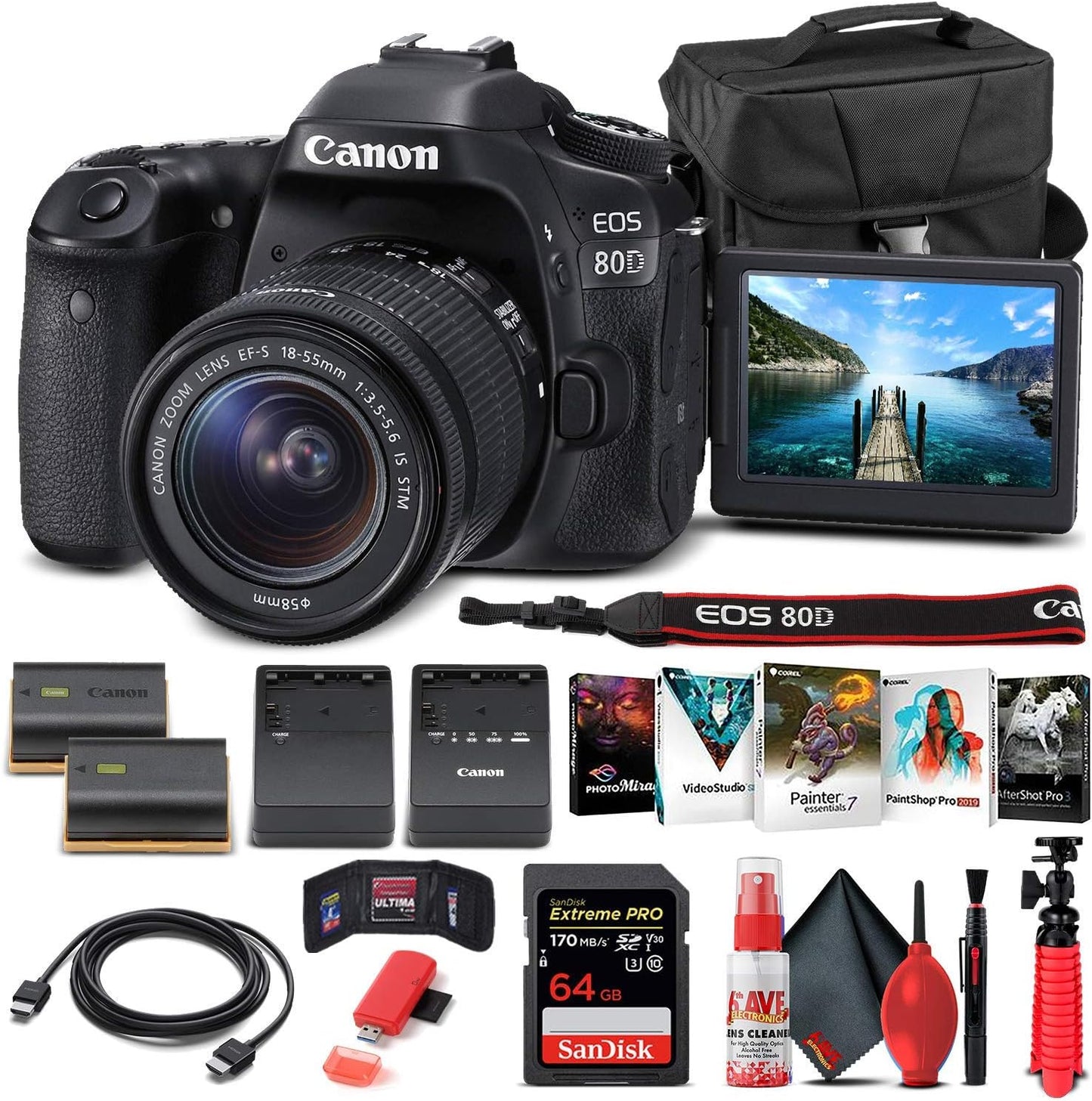Canon EOS 80D DSLR Camera Bundle with 18-55mm Lens and More