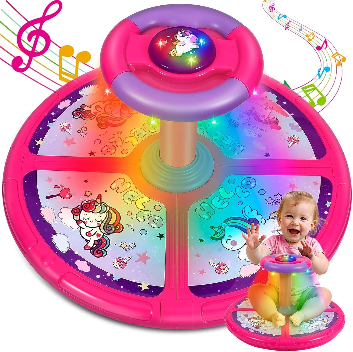 Spinning Unicorn Sensory Toy for Toddlers, Music & Lights, Ages 1-6