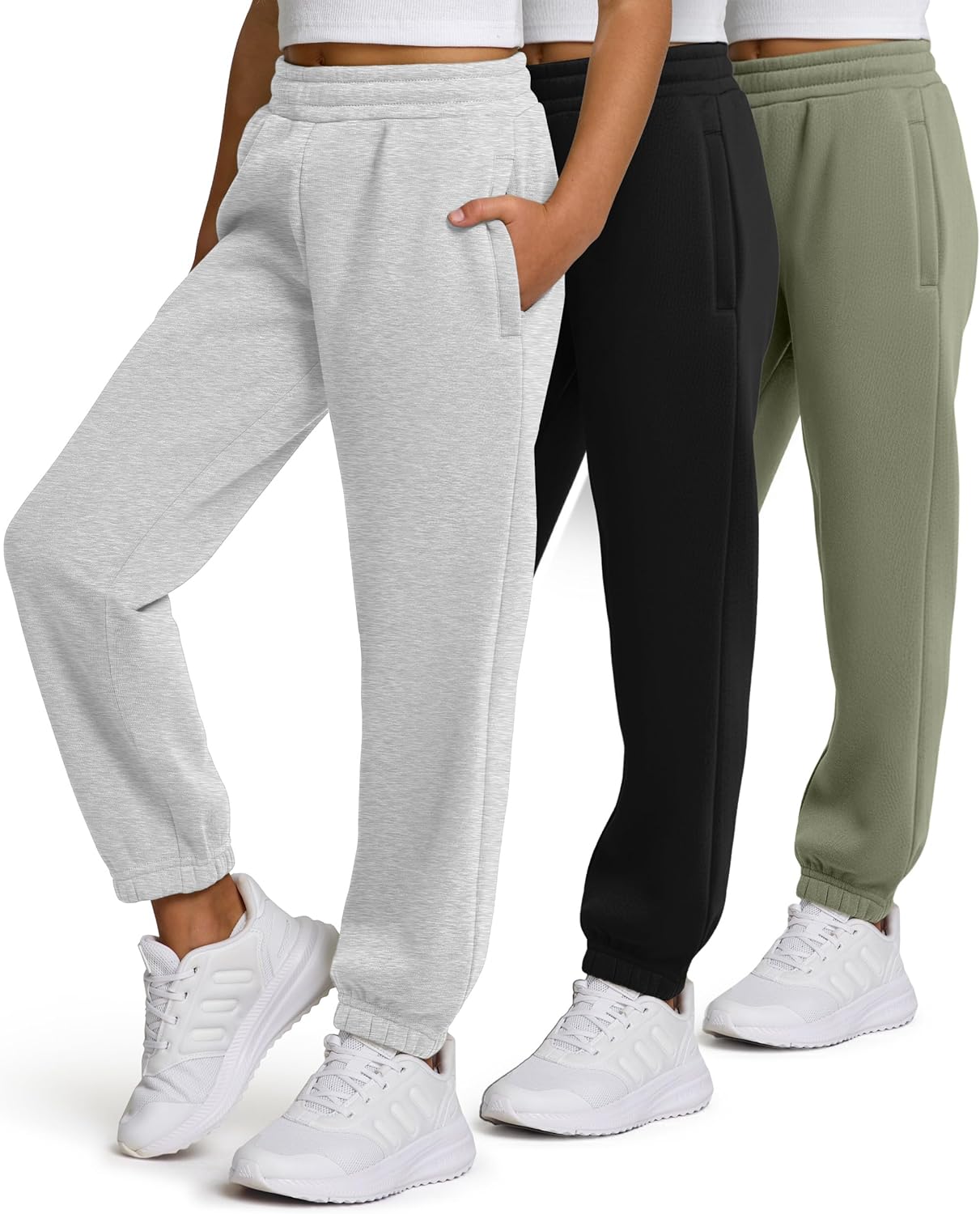 PURE CHAMP Girls Sweatpants 3 Pack Fleece Athletic Joggers