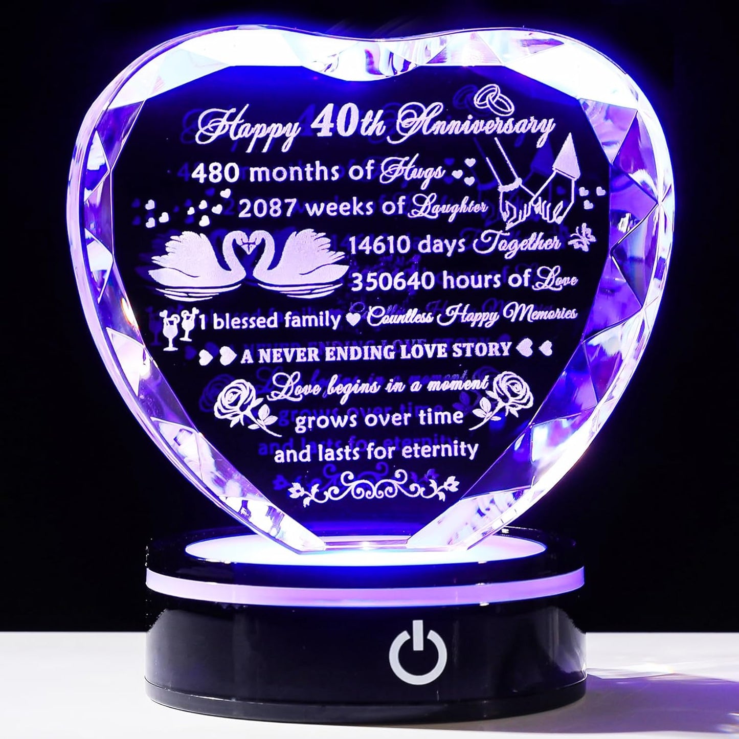 40th Wedding Anniversary Crystal Heart Keepsake Gift for Couples