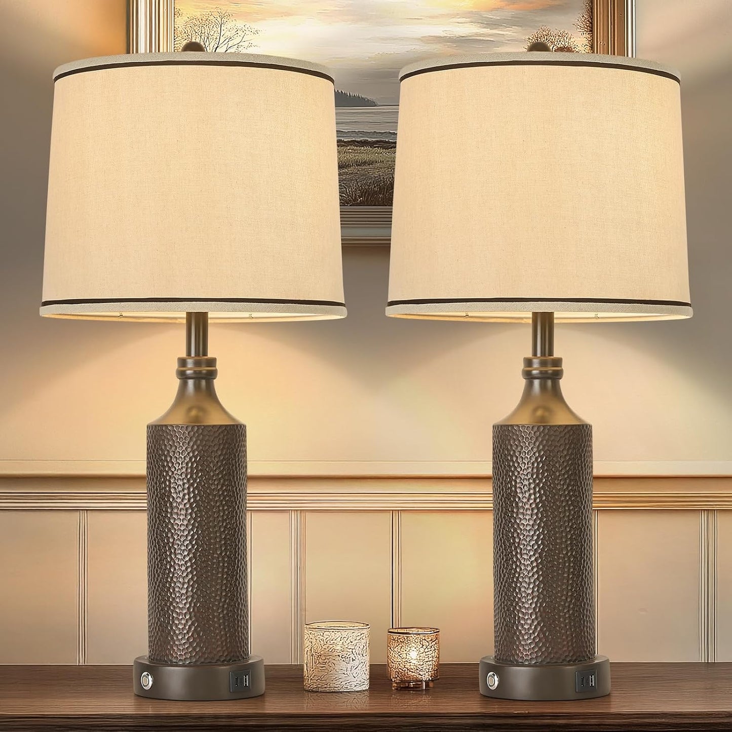 Vintage 3-Way Dimmable Touch Control Table Lamp Set of 2