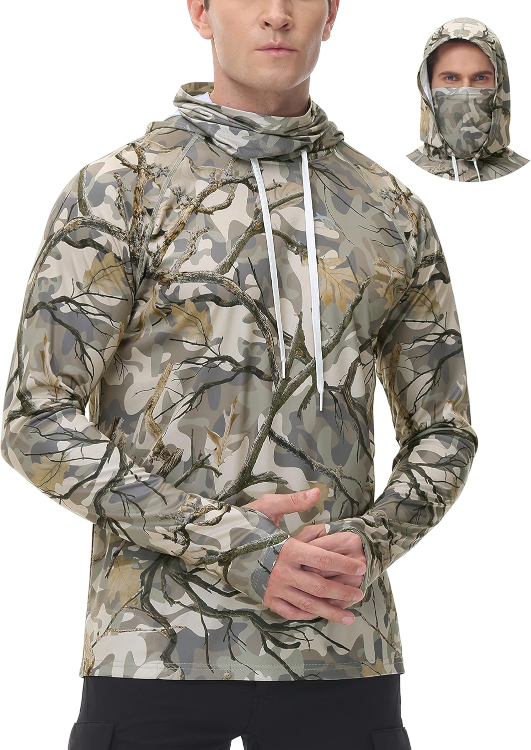 FISHEAL UPF 50+ Camo Fishing Hoodie - Sun Protection & Mask Included