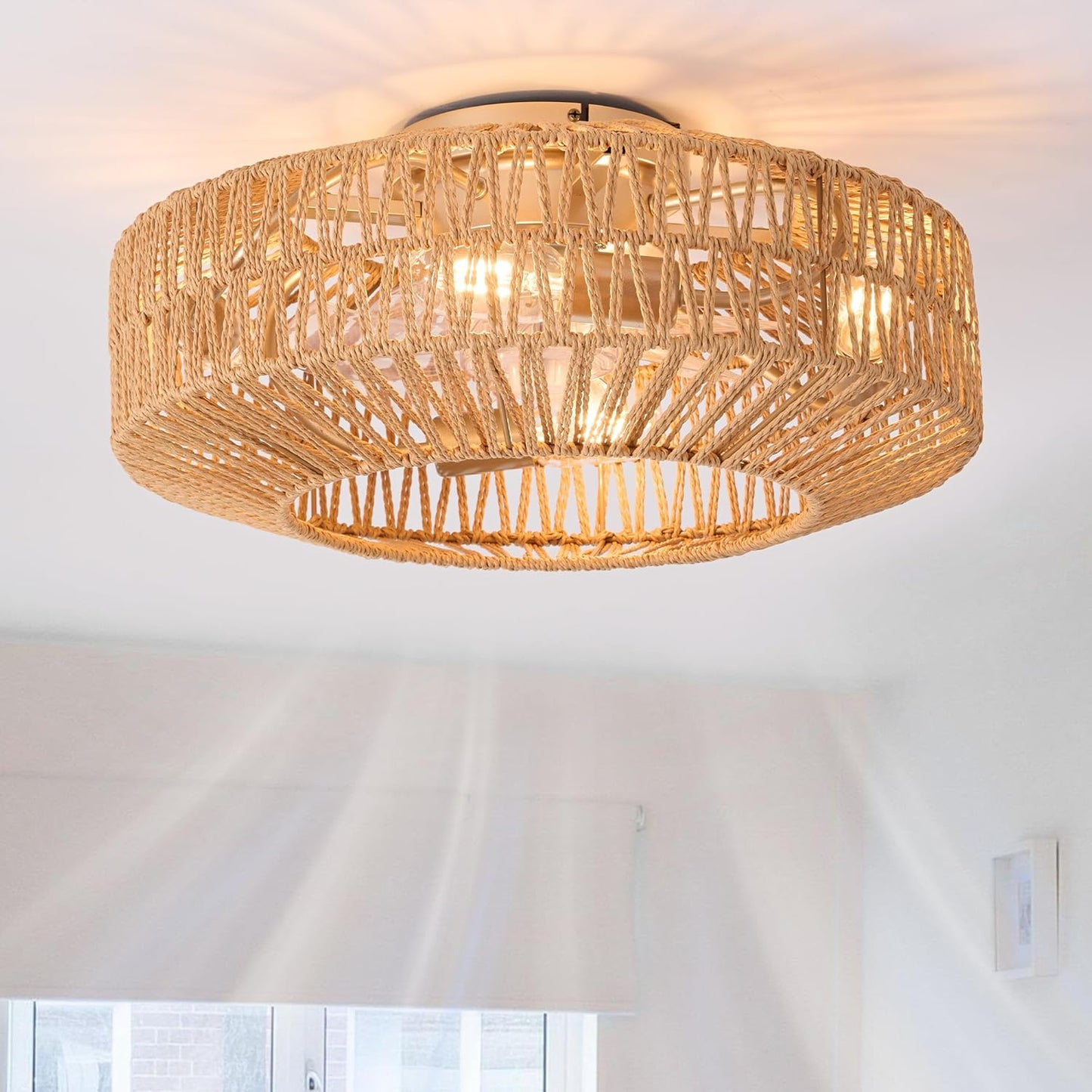 20in Woven Caged Low Profile Bladeless Ceiling Fan with Light