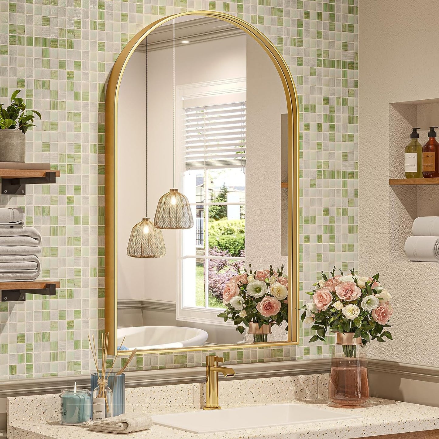 Brightify Arched Mirror - Elegant Gold Arch Wall Mirror 24 x 40 in