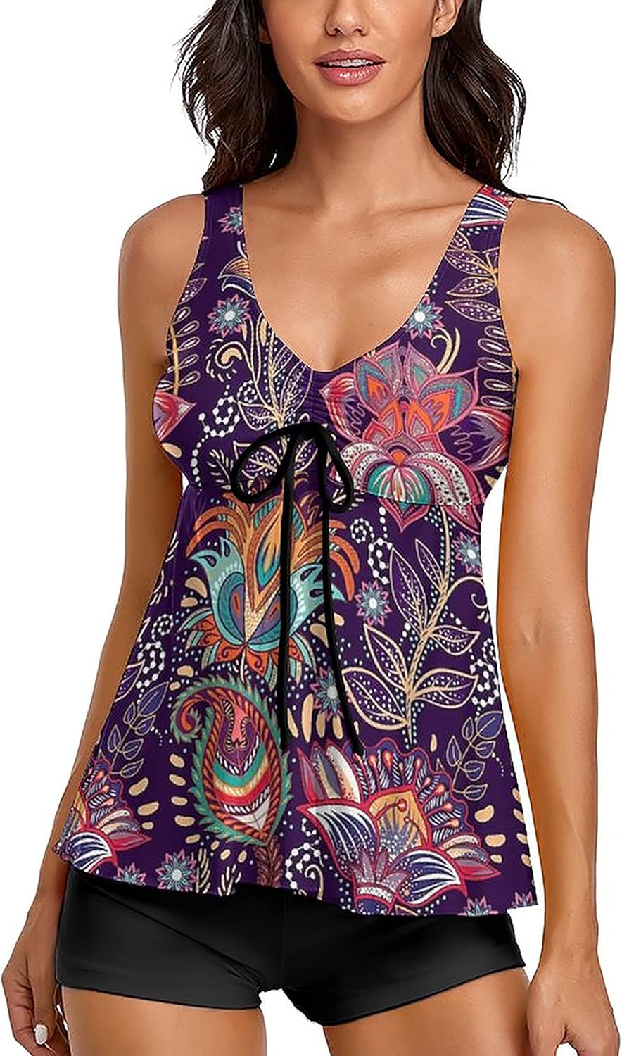 Modest Tankini Swimsuits for Women with Floral Print Design