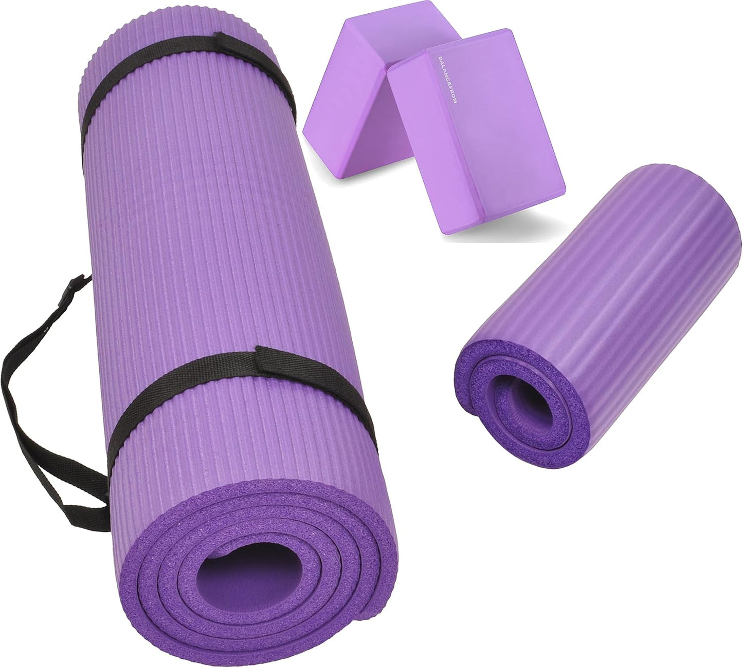 Extra Thick Yoga Mat w/ Knee Pad & Strap