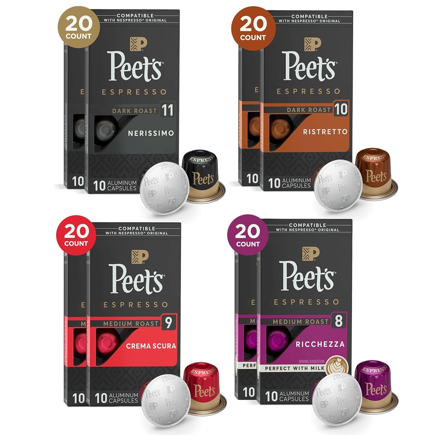 Peet's Espresso Capsules Variety Pack - Intensity 8-11, 80 Count