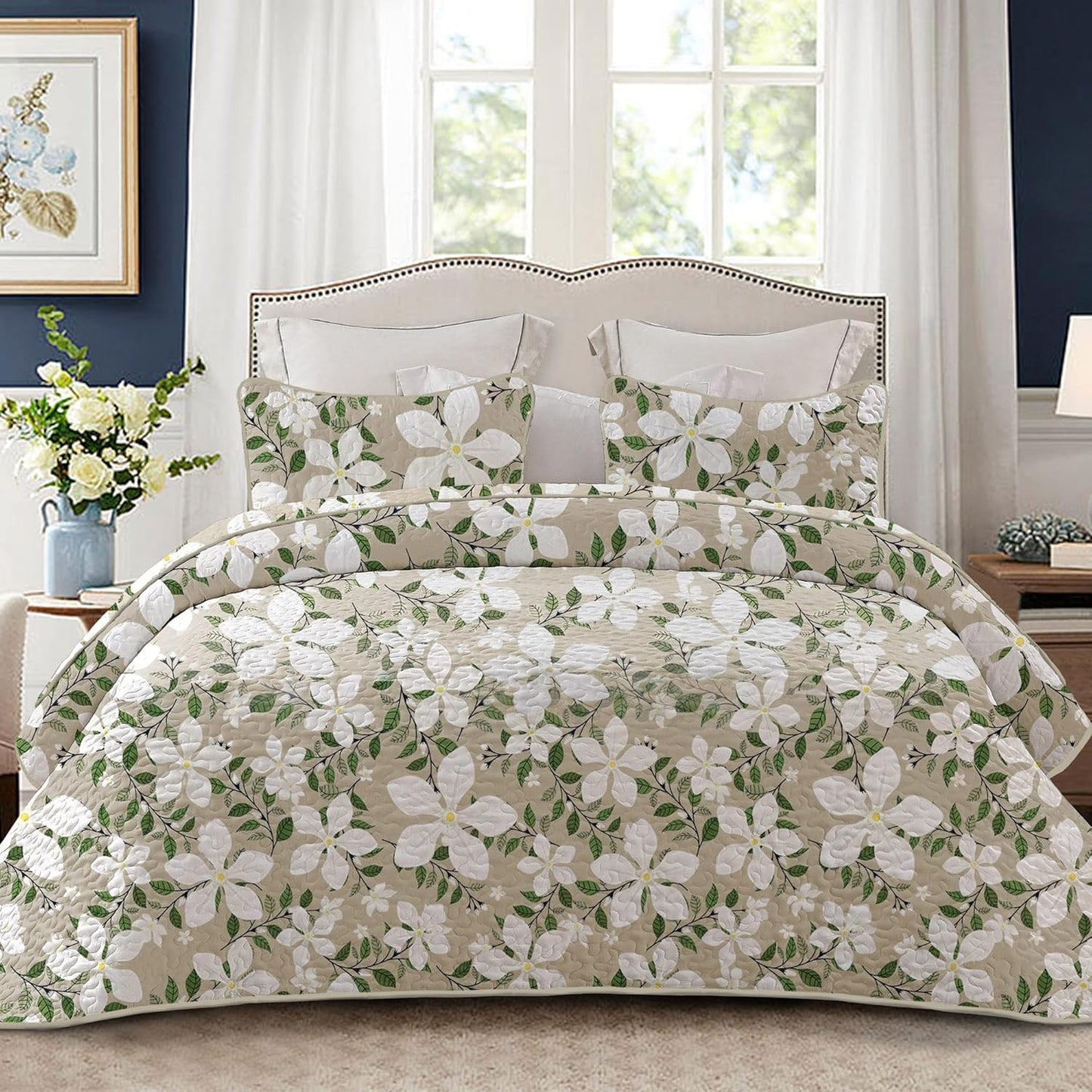 Whale Flotilla Reversible Floral Quilts for Full Queen Size Beds