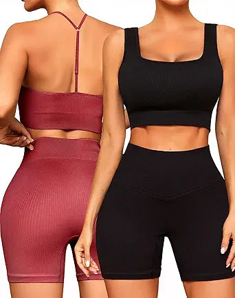 FINETOO Workout Outfits Sets for Women 4 Piece Active Set