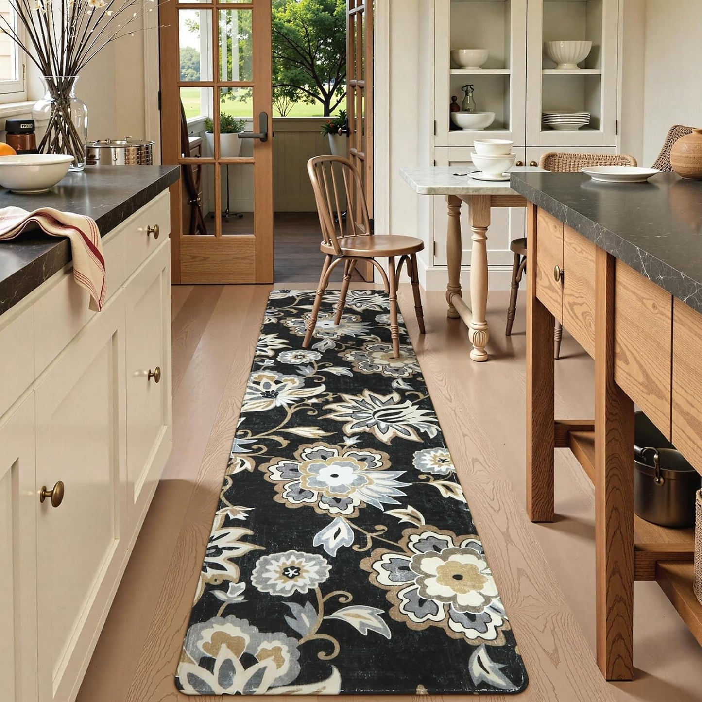Lahome Floral Black Rug Runner - Stylish Non-Slip 2x10 Rug