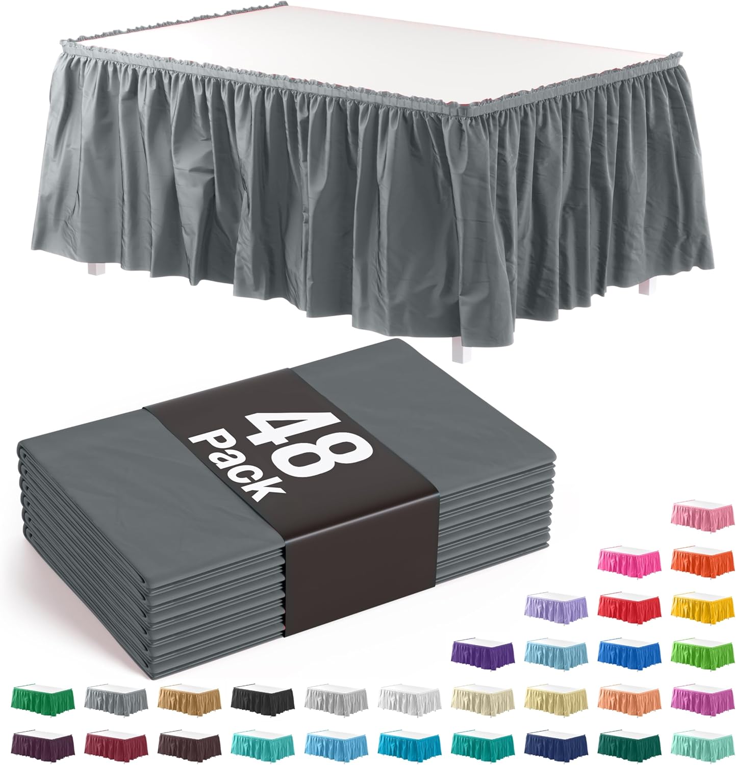 Ruffle Table Skirt Silver 48 Pack for Elegant Event Decor