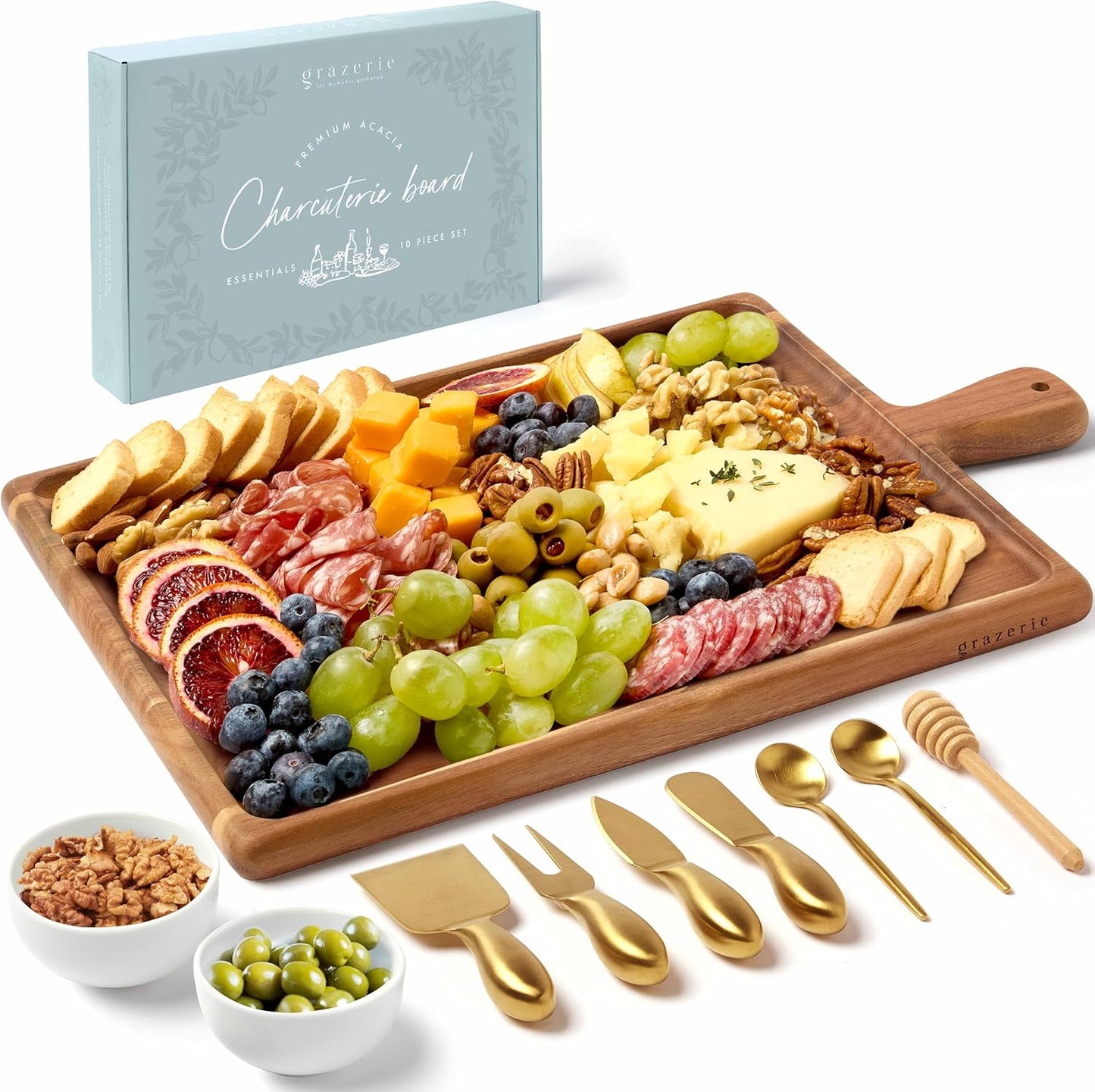 Charcuterie Board Gift Set - 10 Piece Acacia Serving Set