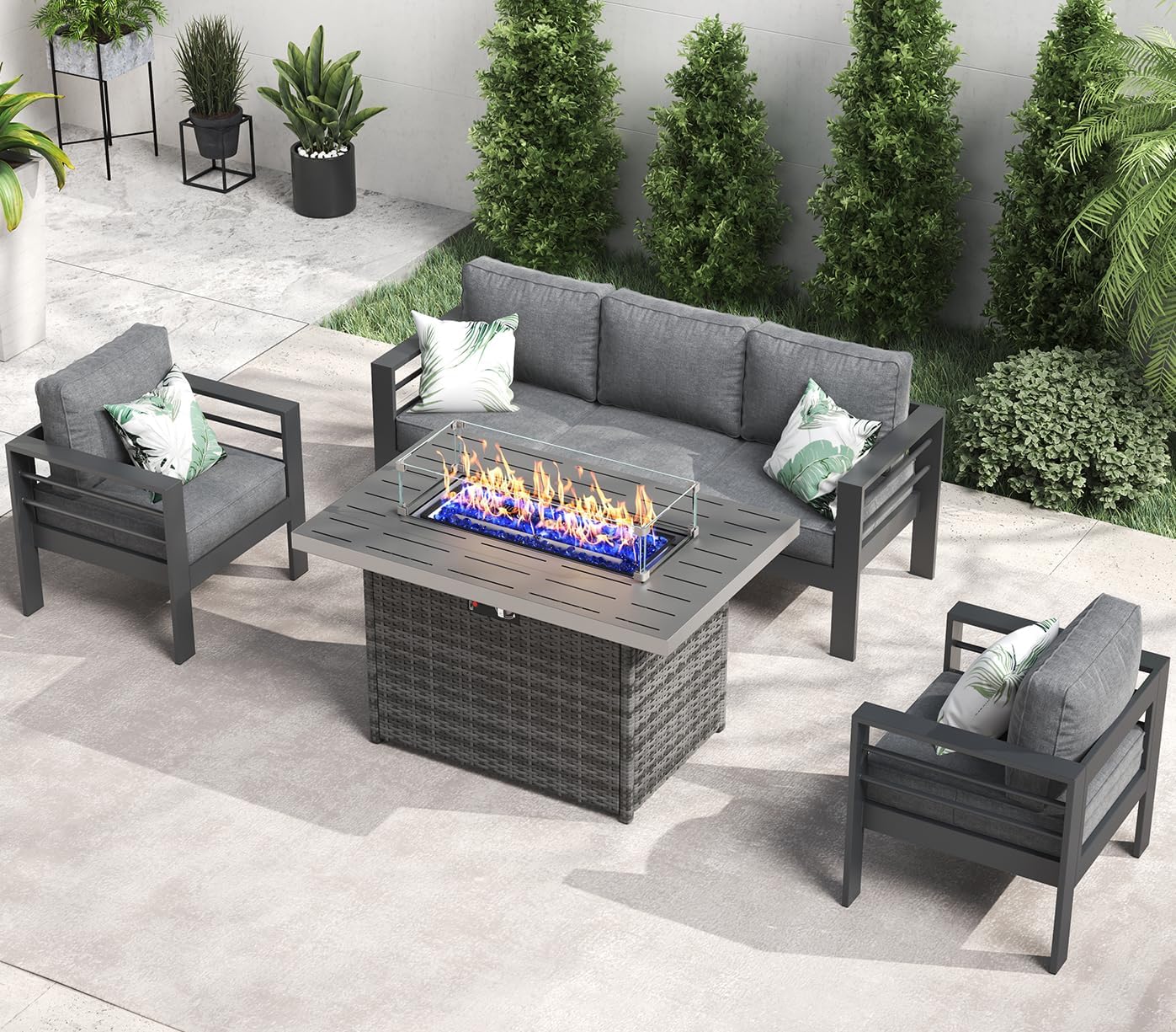 LayinSun Aluminum Furniture Set with Fire Pit Table for Outdoors