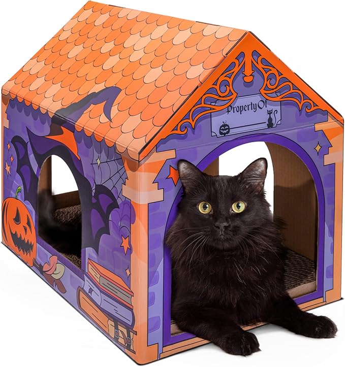 LiBa Cardboard Holiday Cat House with Scratch Pad for Cats