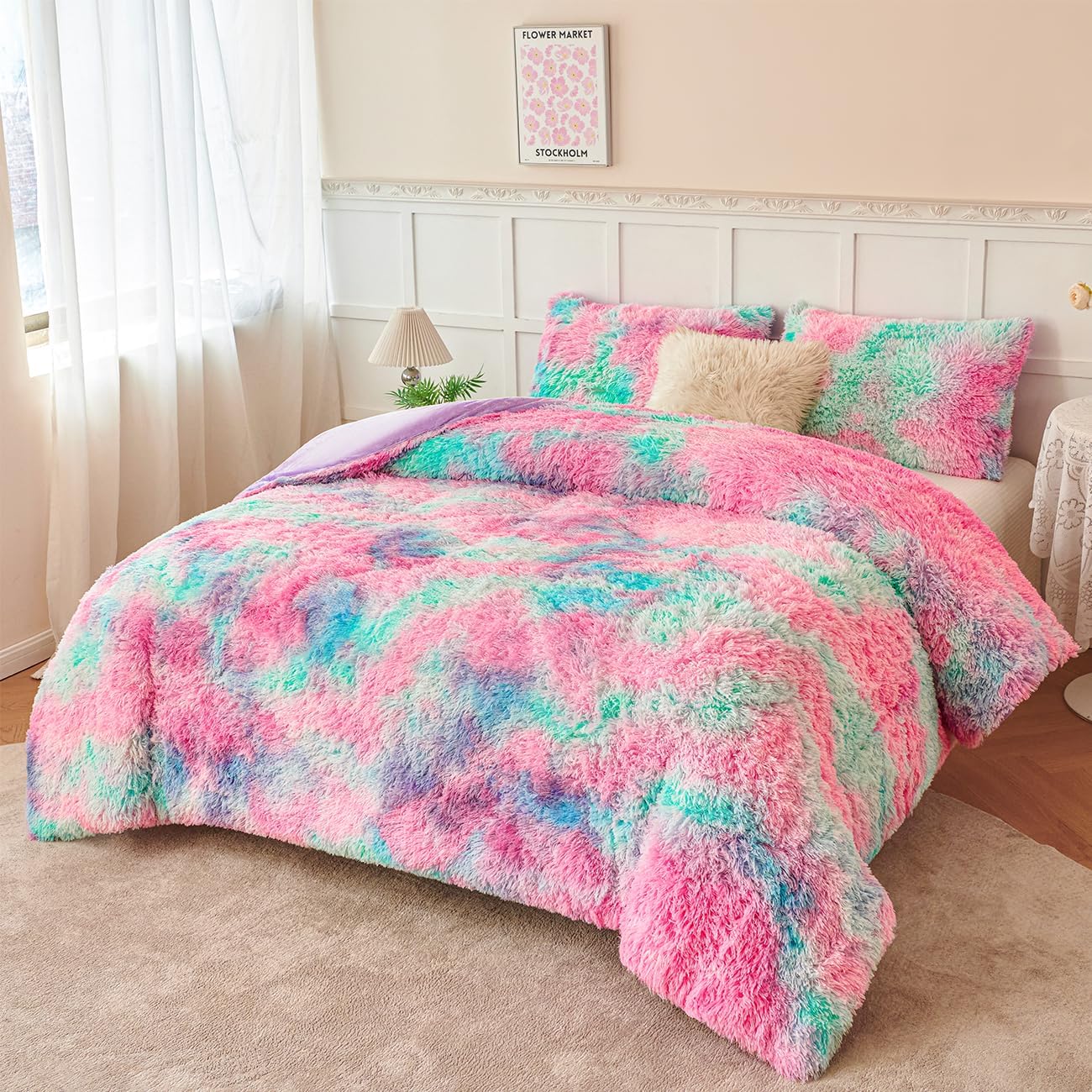 PERFEMET Pink Blue Plush Queen Bedding Sets for Cozy Comfort