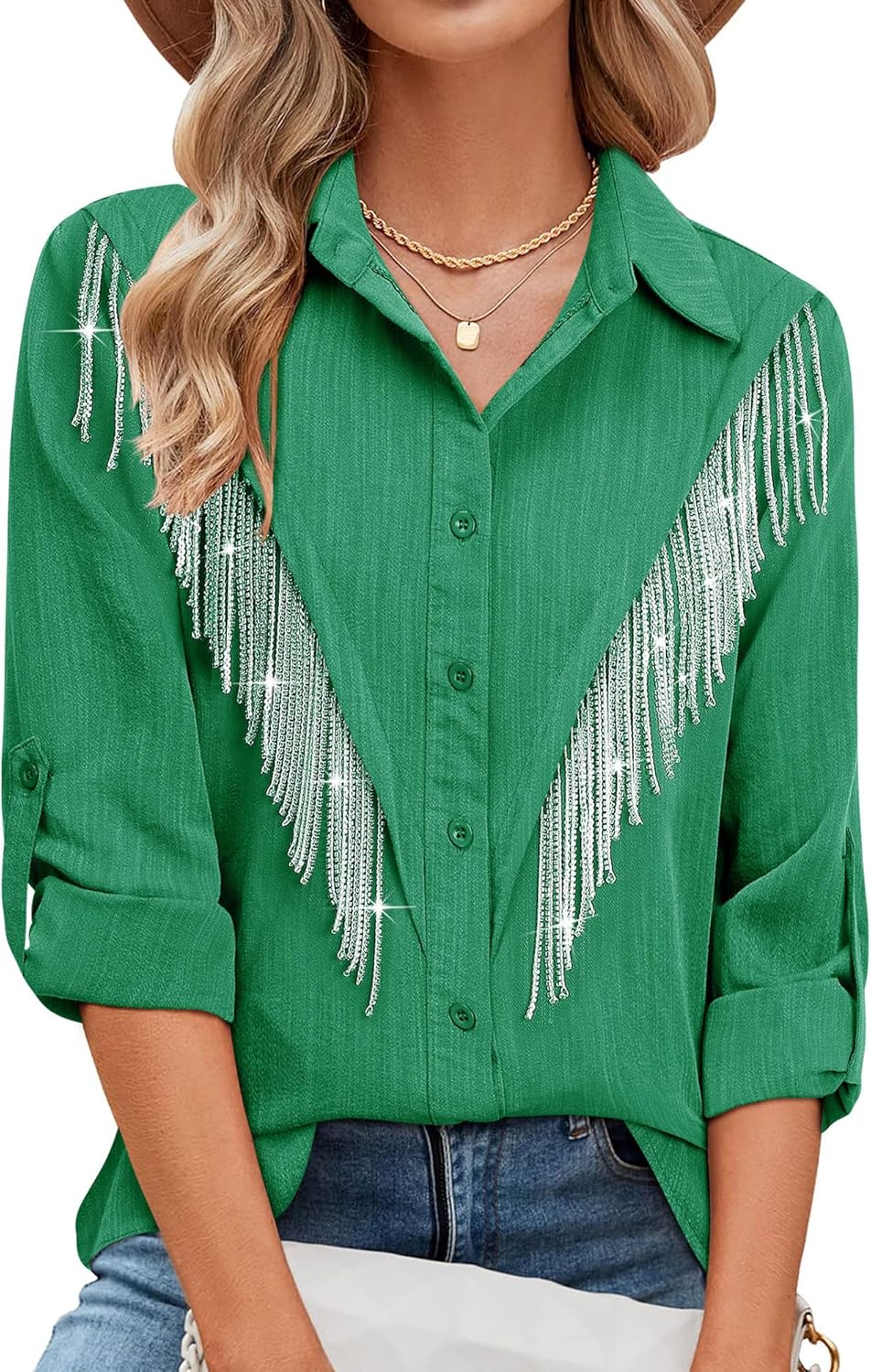 Sparkly Fringe Button Down Shirt for Western Cowgirl Style