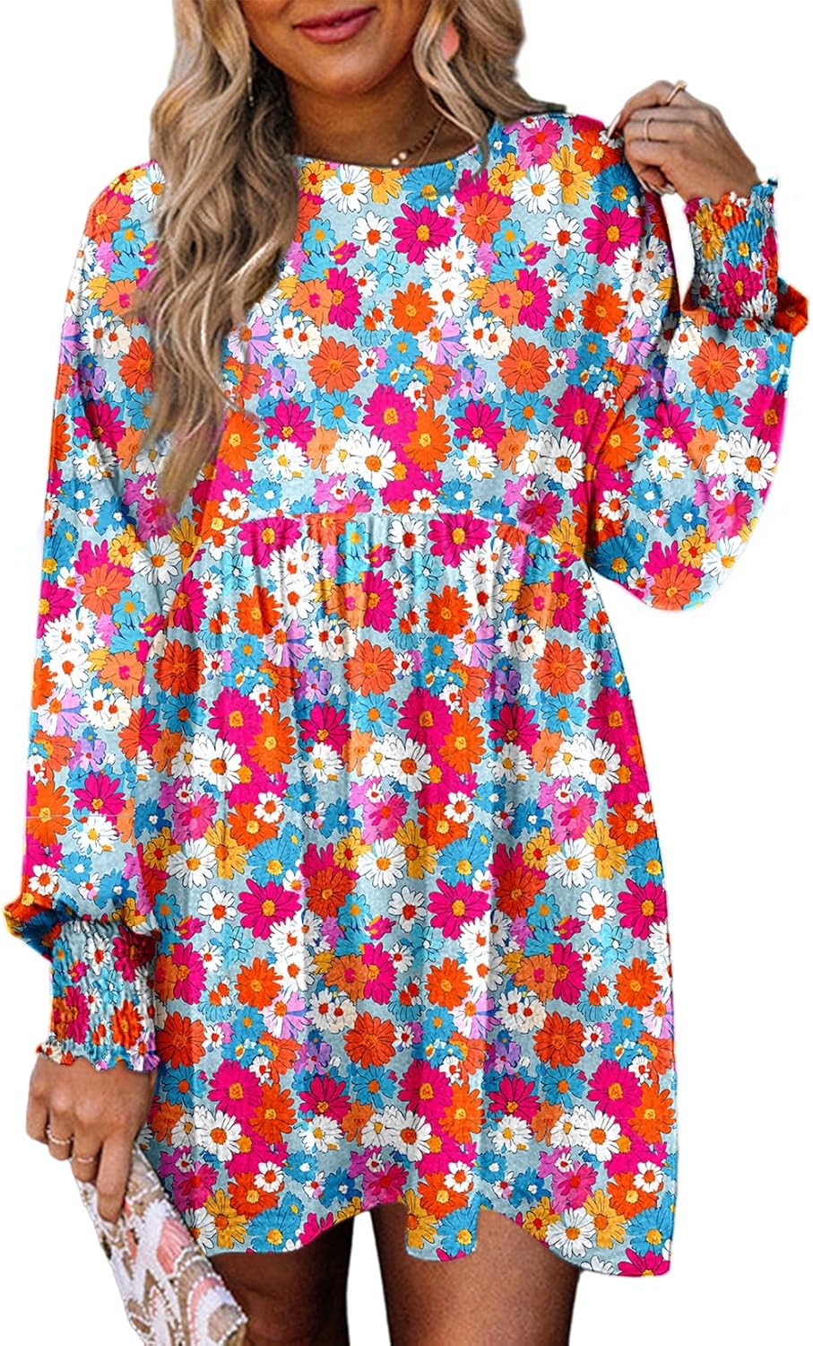 Dokotoo Womens Fall Dress Long Sleeve Floral Boho Mini Dress