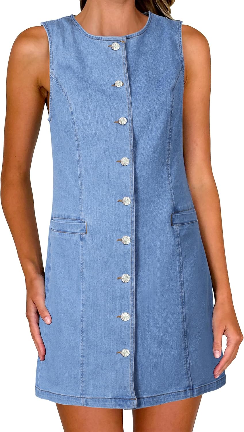 Women's Denim Dress Jean Sleeveless Button Down Mini Tank
