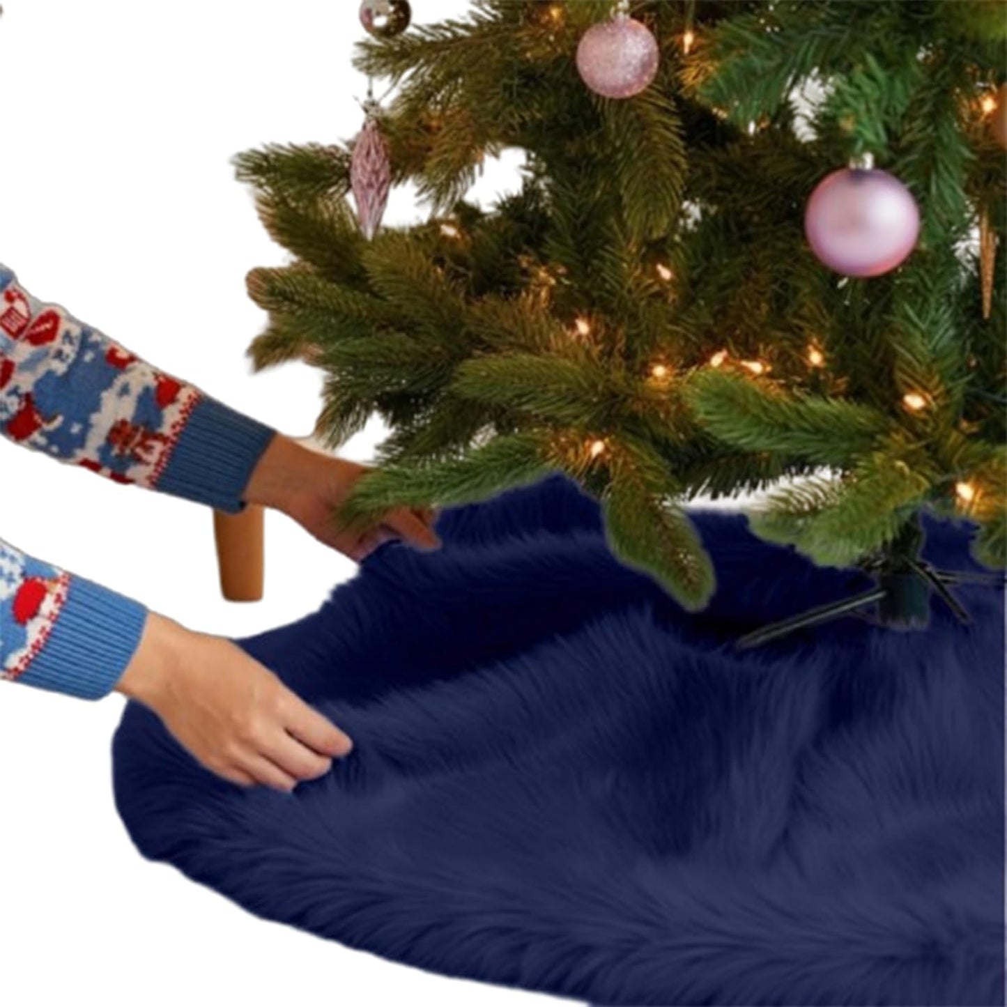 Luxurious Faux Fur Christmas Tree Skirt Navy Blue - 60 in