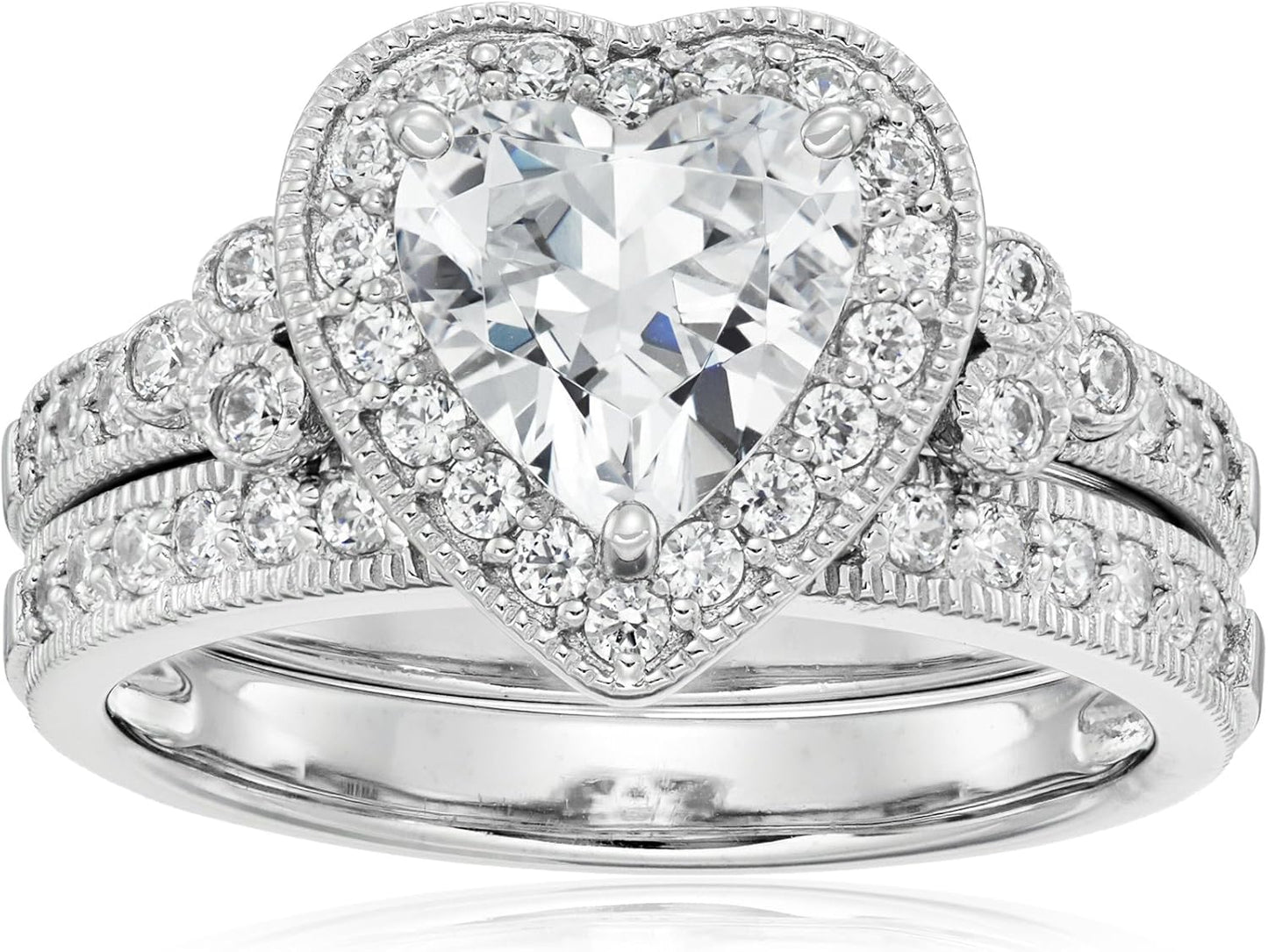 Platinum-Plated Sterling Silver Antique Ring with Cubic Zirconia