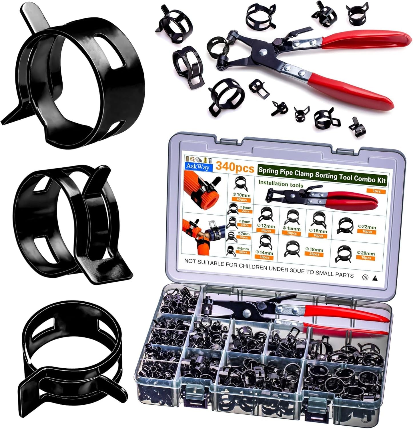 340pcs Spring Pipe Clamps Set for Automotive and Industrial Use