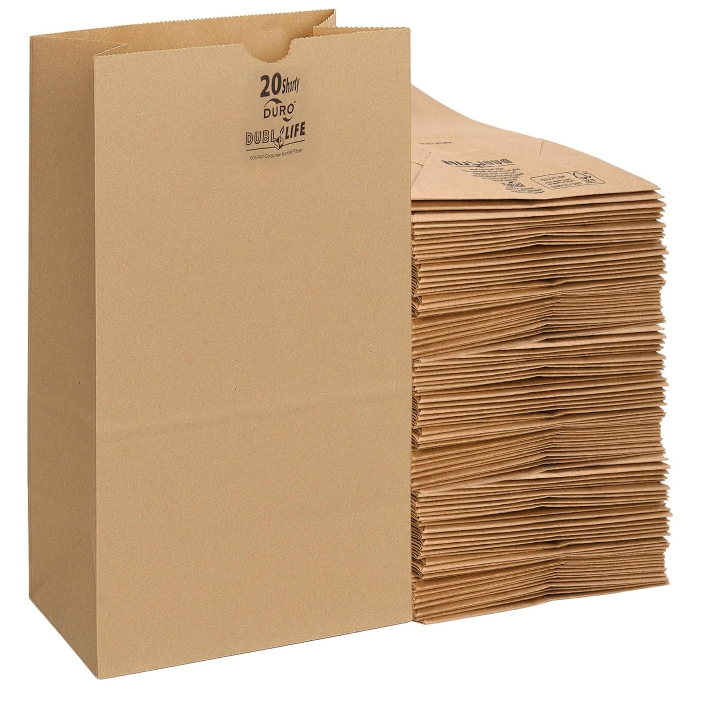 DURO 20# Short Brown Paper Bags for Lunch, 500-Count Pack