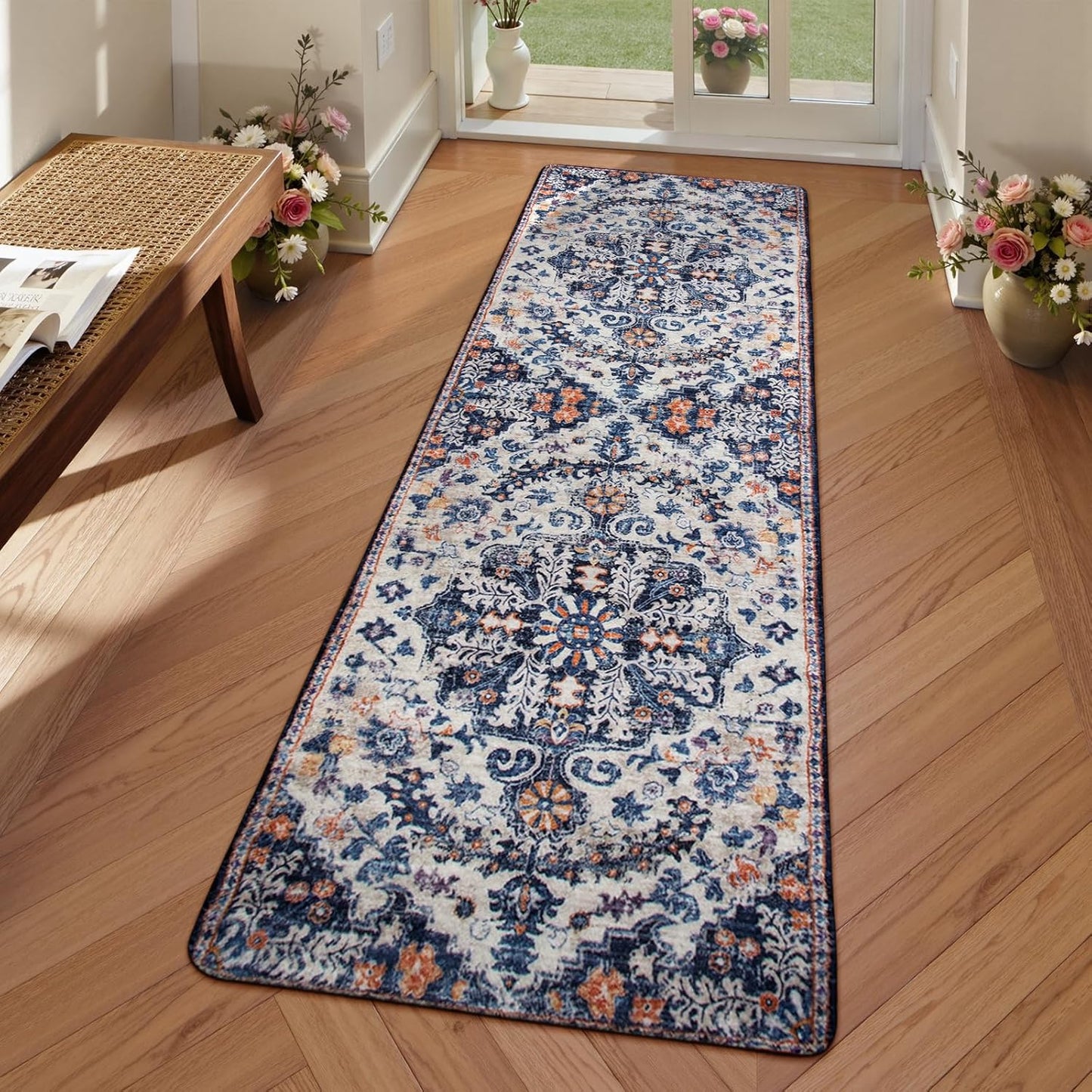 Lahome 2x6 Blue Washable Hallway Runner Rug for Home Decor