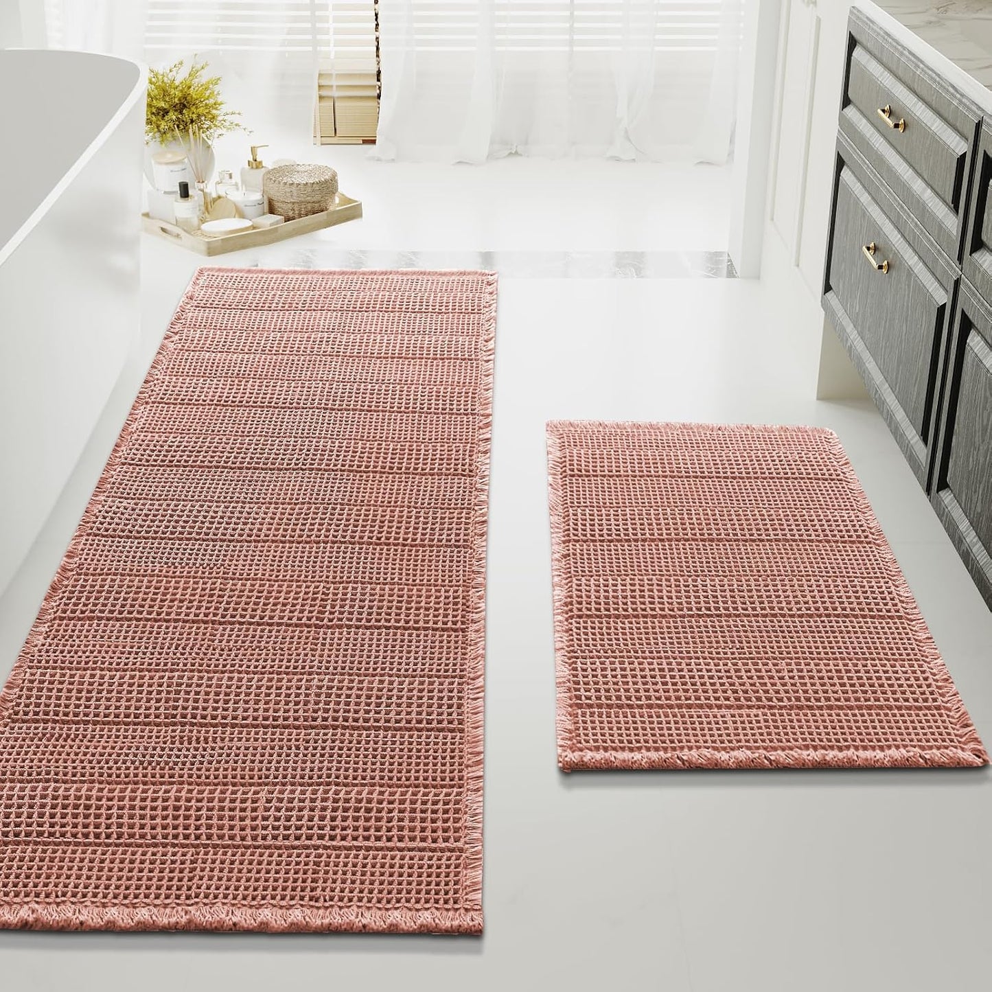 H.VERSAILTEX Waffle Bath Mat Set for Ultra Soft Bathroom Floors